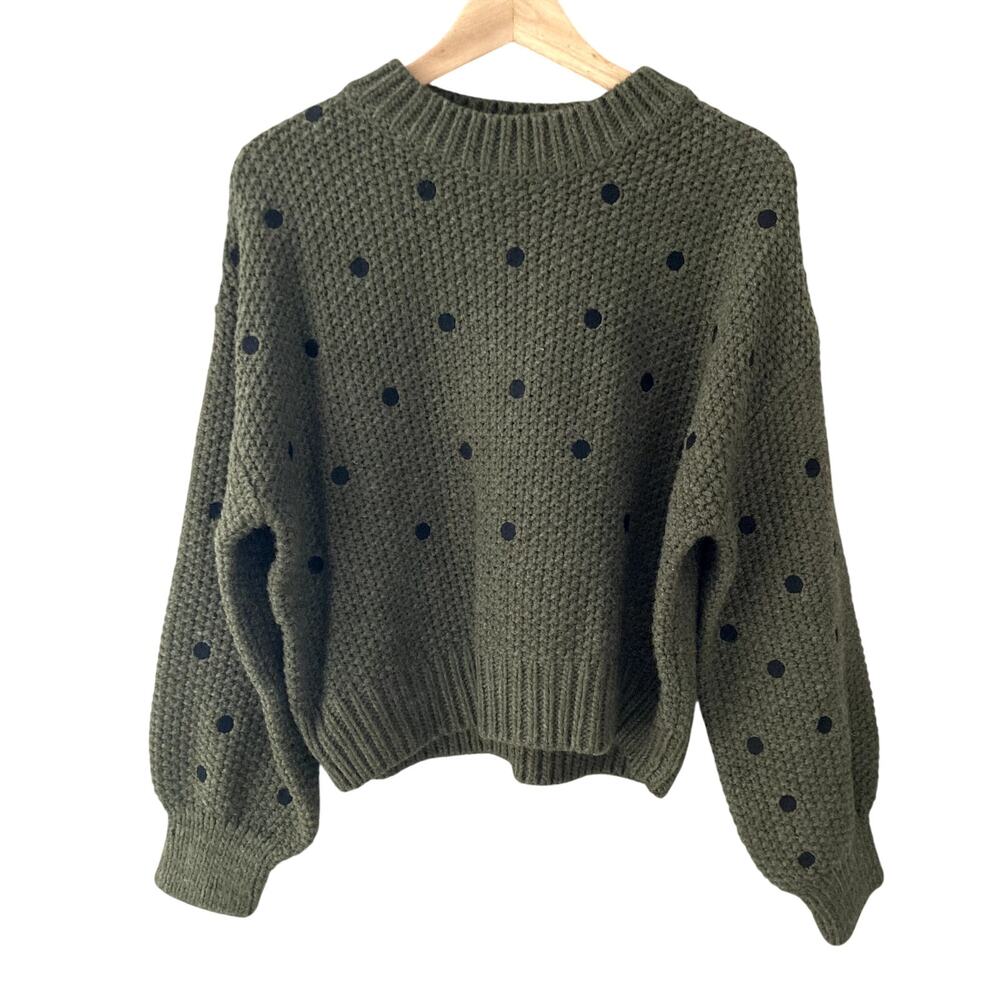 Sugarlips Minnie Embroidered Dot Sweater Olive Green Large